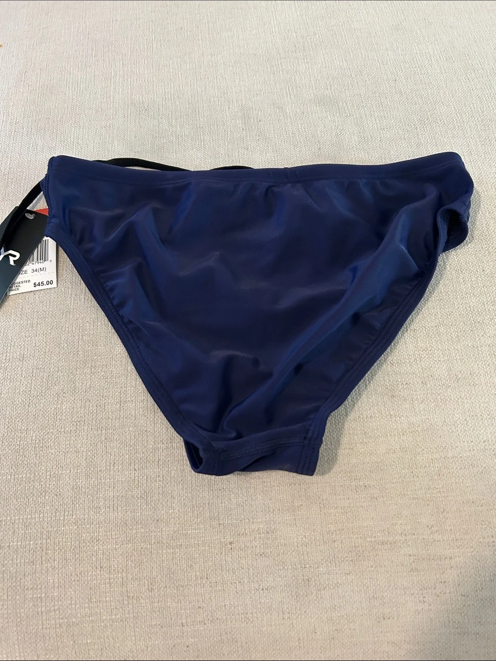 TYR Men's TYReco Solid Racer Brief Swimsuit, Navy, Size 34, NWT